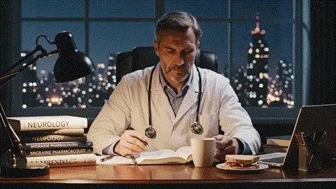 Dr. Reid researching late at night